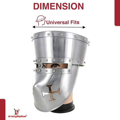 Armory Replicas™ 12th Century Crusader Pot Helmet – Battle Ready Steel Templar Helmet with Liner & Chin Strap for Reenactment, SCA, and Medieval Cosplay in Saudi Arabia