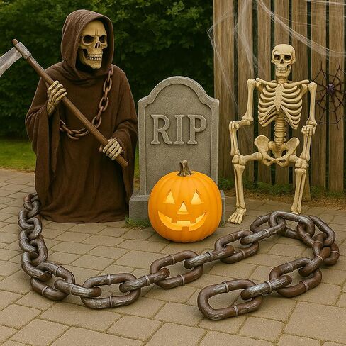 Nicky Bigs Novelties Large Halloween Plastic Chains Jumbo 72 Inch Fake Rusty 6 ft Plastic Linkable Decoration Prop Detachable Brown with Silver Large Chain Links Costume Accessory in Saudi Arabia