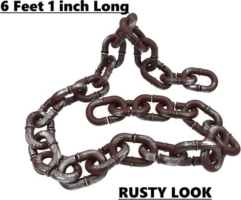 Nicky Bigs Novelties Large Halloween Plastic Chains Jumbo 72 Inch Fake Rusty 6 ft Plastic Linkable Decoration Prop Detachable Brown with Silver Large Chain Links Costume Accessory in Saudi Arabia