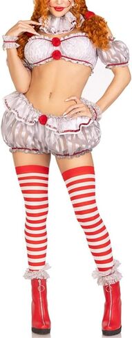 Alyweatry Halloween Women Creepy Clown Costume Adult Circus Freakshow Scary Killer Clown Dress Cosplay for Costume Party in Kuwait