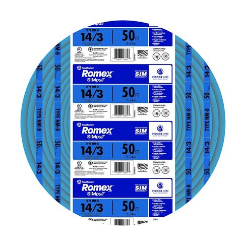 Southwire Romex SIMpull Wire, 14 Gauge, 3 Conductor, 50 Ft, W/G NM-B Cable, Blue, 63946922 in Saudi Arabia