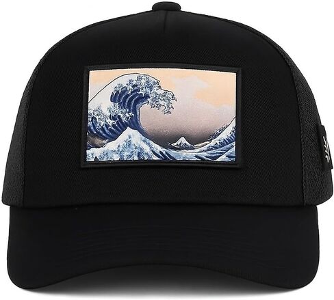 LIGHT SYNDICATE Trucker Hat – Great Wave Japanese Art Patch, Premium Mesh Snapback Baseball Cap (Black) in Saudi Arabia