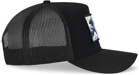 LIGHT SYNDICATE Trucker Hat – Great Wave Japanese Art Patch, Premium Mesh Snapback Baseball Cap (Black) in Saudi Arabia