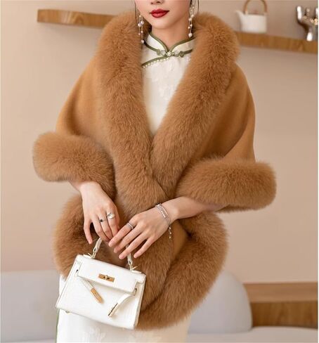 كيب-سوفيت دافئ الكشميري باشمينا صوف شال للسيدات فور الثعلب الحقيقي المشذبة in Kuwait