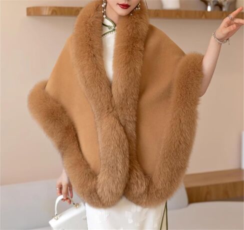 كيب-سوفيت دافئ الكشميري باشمينا صوف شال للسيدات فور الثعلب الحقيقي المشذبة in Kuwait