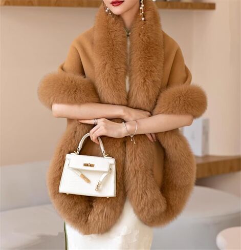 كيب-سوفيت دافئ الكشميري باشمينا صوف شال للسيدات فور الثعلب الحقيقي المشذبة in Kuwait