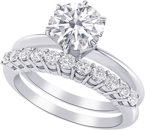 1-8 قيراط (CTW) الذهب الأبيض جولة مختبر مقطع Diamond Diamond Solitaire Sustded Band Bridal Set (Color E-F Clarity VS2-SI1) in Saudi Arabia