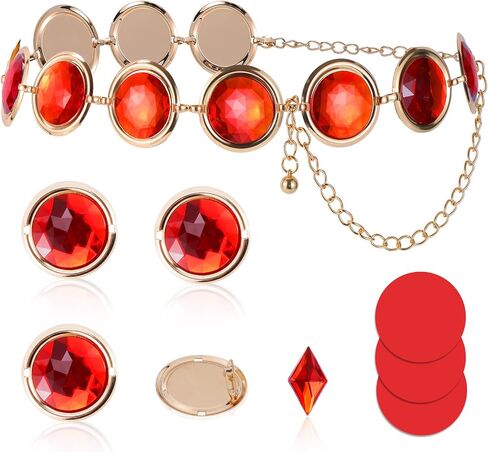 Ammiko 9PCS Raven Belt and Gems Raven Cosplay Waist Belt Red Gems Diamond Rhinestones Halloween Cosplay Accessories in Saudi Arabia
