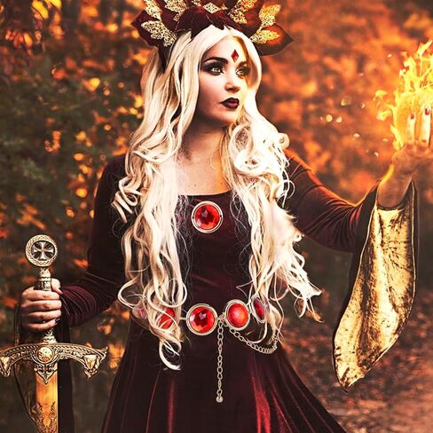 Ammiko 9PCS Raven Belt and Gems Raven Cosplay Waist Belt Red Gems Diamond Rhinestones Halloween Cosplay Accessories in Saudi Arabia