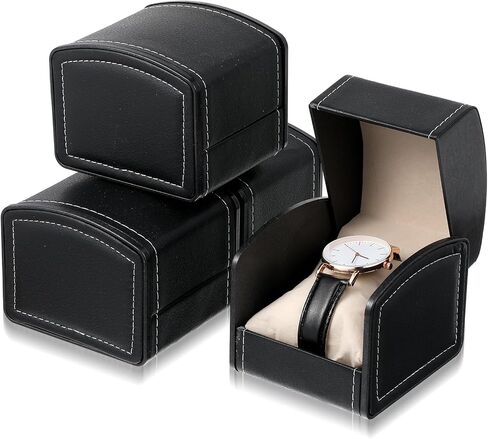 Eorbow 8 Pack Black PU Leather Watch Box with Pillow, Single Grid Display Case for Jewelry, Bracelet, Wristwatch Storage, Ideal Gift Holder for Men and Women in Saudi Arabia