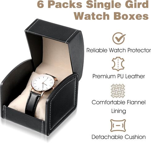 Eorbow 8 Pack Black PU Leather Watch Box with Pillow, Single Grid Display Case for Jewelry, Bracelet, Wristwatch Storage, Ideal Gift Holder for Men and Women in Saudi Arabia