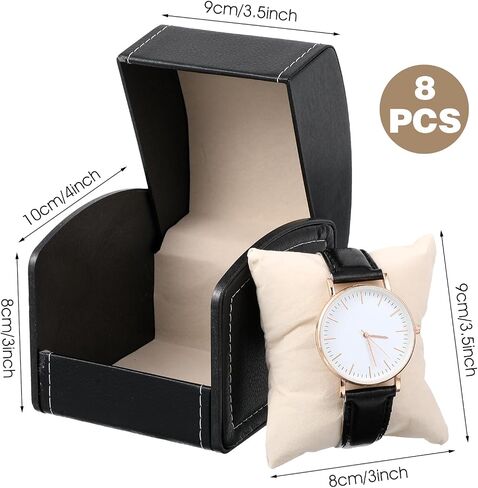 Eorbow 8 Pack Black PU Leather Watch Box with Pillow, Single Grid Display Case for Jewelry, Bracelet, Wristwatch Storage, Ideal Gift Holder for Men and Women in Saudi Arabia