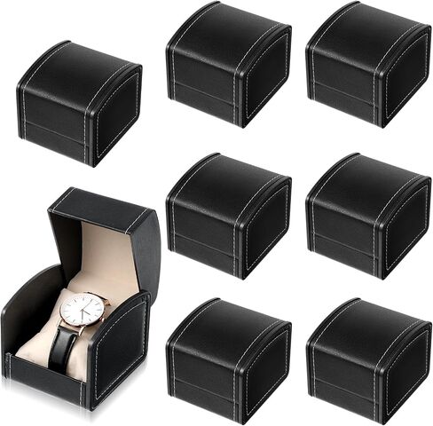 Eorbow 8 Pack Black PU Leather Watch Box with Pillow, Single Grid Display Case for Jewelry, Bracelet, Wristwatch Storage, Ideal Gift Holder for Men and Women in Saudi Arabia
