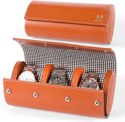 Genuine Leather Watch Roll Travel Case & Watch Storage Case for Men – 3 Watch Roll with Dividers & Removable Snap Pillows – Watch Case for Travel & Display in Saudi Arabia