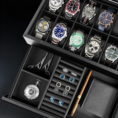 Watch Box for Men,3-Slot Watch Case with Glass Lid,Watch Storage Case with Removable Watch Pillow, Watch Holder Organizer for Gift(Black, 3Slot) in Saudi Arabia