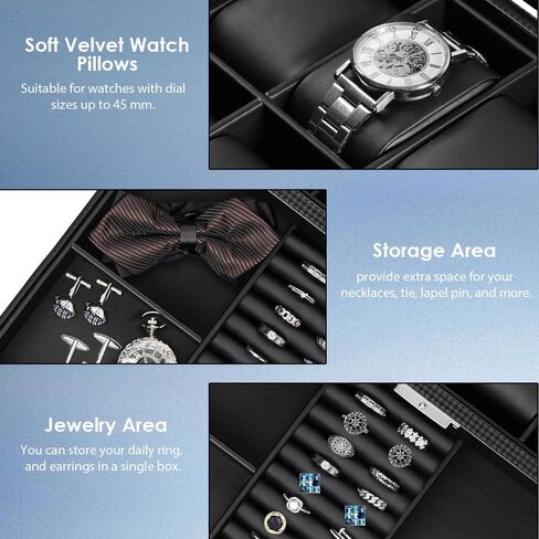 Watch Box for Men,3-Slot Watch Case with Glass Lid,Watch Storage Case with Removable Watch Pillow, Watch Holder Organizer for Gift(Black, 3Slot) in Saudi Arabia