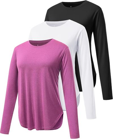 Cosy Pyro 3-Pack Workout Tops for Women Long Sleeve Athletic T-Shirts UPF 50+ Yoga Shirts Quick Dry Running Gym Tee in Kuwait