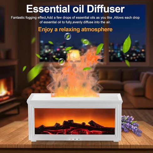 Fireplace Flame Essential Oil Diffuser Humidifier - Ultrasonic Aroma Diffuser with 7-Color Flame Effect, Remote Control & Auto-Off Timer for Bedroom, Home Office,Yoga(Black) in Saudi Arabia
