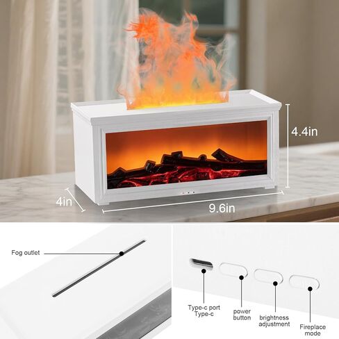Fireplace Flame Essential Oil Diffuser Humidifier - Ultrasonic Aroma Diffuser with 7-Color Flame Effect, Remote Control & Auto-Off Timer for Bedroom, Home Office,Yoga(Black) in Saudi Arabia