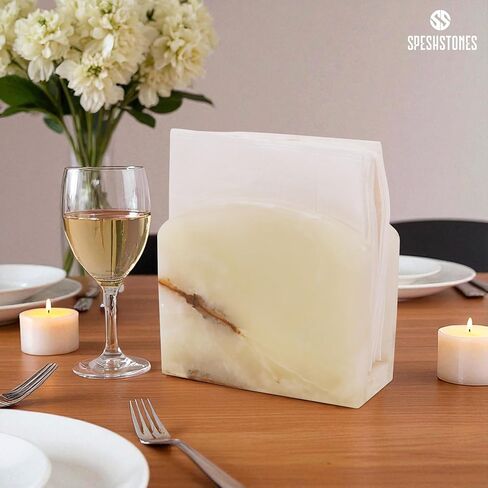 Travertine Marble Handmade Napkin Holder - Coffee And Dining Table - Napkin Holder for Table - Simple And Modern Home & Kitchen Countertop in Kuwait