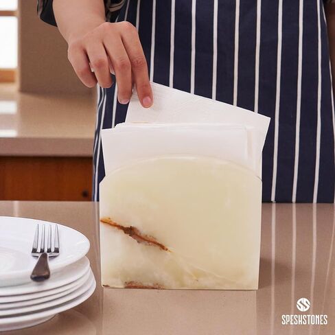 Travertine Marble Handmade Napkin Holder - Coffee And Dining Table - Napkin Holder for Table - Simple And Modern Home & Kitchen Countertop in Kuwait