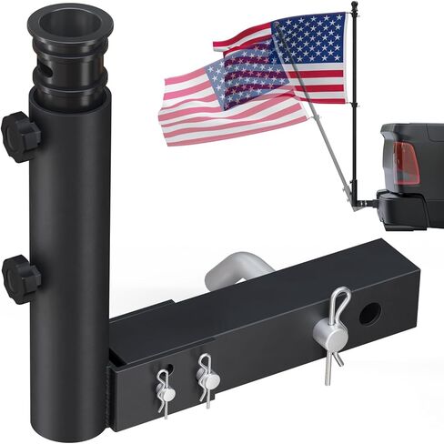 Truck Flag Pole Holder Hitch Mount – Heavy Duty 1-Hole Adjustable, Universal Kit for Standard 2" Receivers with Angle Adjustment, Black Metal Mount for Truck, SUV, Jeep, RV, Camper, Pickup in Kuwait