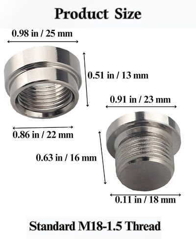 O2 Oxygen Sensor Bung and Plug with Copper Gasket,304 Stainless Steel (2Pack,M18 X 1.5) in Saudi Arabia