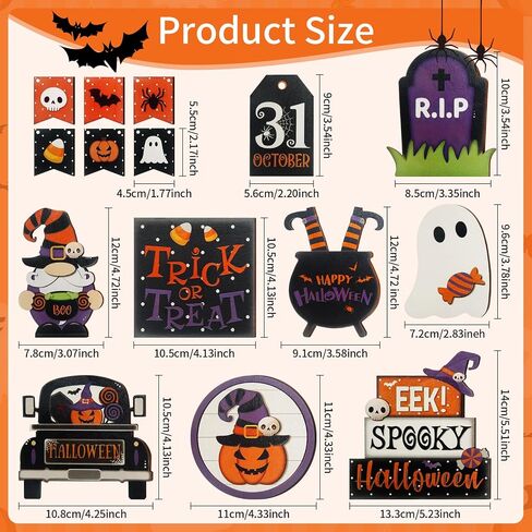 15 Pcs Halloween Tiered Tray Decor Set, Cute Pumpkin Ghost, Halloween Wooden Layered Tray Decorations, in a Rustic Style, Great Items for Party Tables in Saudi Arabia