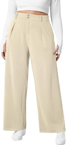 Eytino Plus Size Wide Leg Pants for Women Elastic High Waisted Waffle Knit Dress Pants Casual Trousers with Pockets(1X-5X) in Saudi Arabia