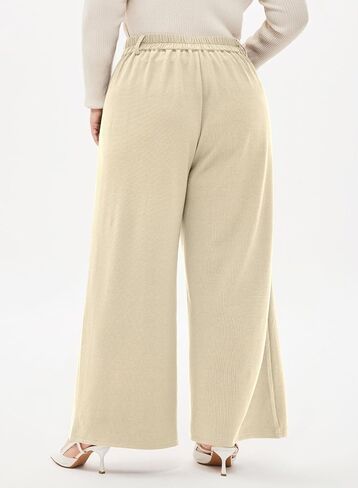 Eytino Plus Size Wide Leg Pants for Women Elastic High Waisted Waffle Knit Dress Pants Casual Trousers with Pockets(1X-5X) in Saudi Arabia
