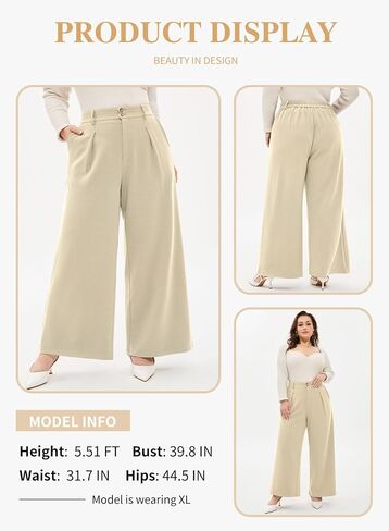 Eytino Plus Size Wide Leg Pants for Women Elastic High Waisted Waffle Knit Dress Pants Casual Trousers with Pockets(1X-5X) in Saudi Arabia