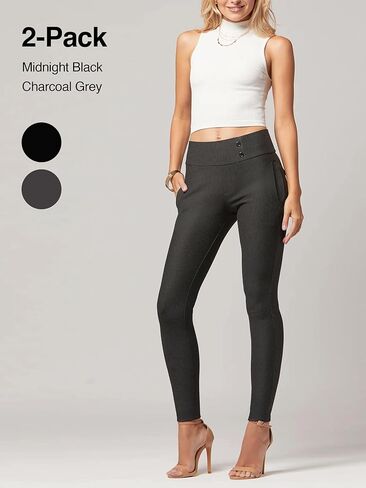 Conceited 2-Pack Stretch Slacks for Women - Wear to Work - Slim Leg Dress Pants with Pockets - Black, Charcoal - (Medium) in Kuwait