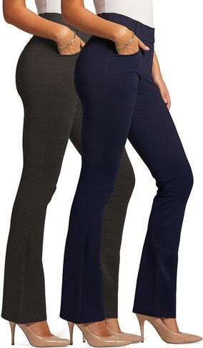 Conceited 2-Pack Stretch Slacks for Women - Wear to Work - Bootcut Dress Pants with Pockets - Charcoal, Navy - (X-Small) in Kuwait