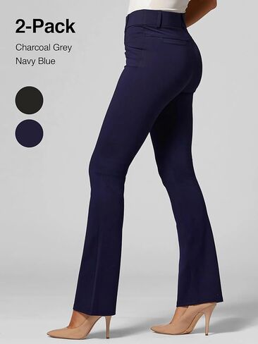 Conceited 2-Pack Stretch Slacks for Women - Wear to Work - Bootcut Dress Pants with Pockets - Charcoal, Navy - (X-Small) in Kuwait