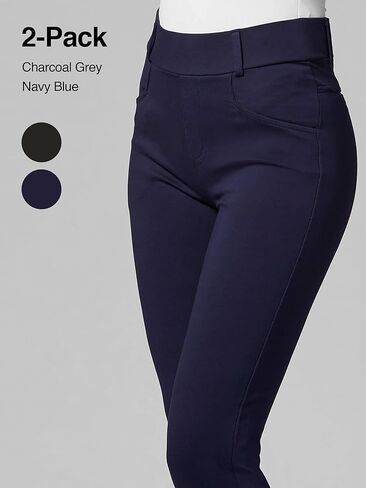 Conceited 2-Pack Stretch Slacks for Women - Wear to Work - Bootcut Dress Pants with Pockets - Charcoal, Navy - (X-Small) in Kuwait