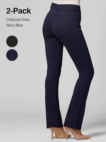 Conceited 2-Pack Stretch Slacks for Women - Wear to Work - Bootcut Dress Pants with Pockets - Charcoal, Navy - (X-Small) in Kuwait