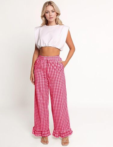 سروال القماش القطني النسائي Flygo Y2K Cotton Wide Leg Loung Bant in Saudi Arabia