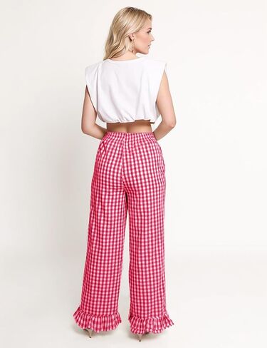سروال القماش القطني النسائي Flygo Y2K Cotton Wide Leg Loung Bant in Saudi Arabia