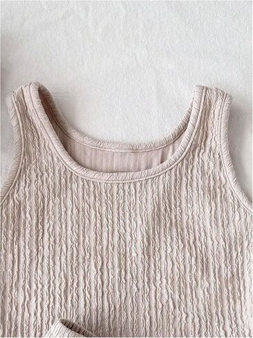 OYOANGLE Girl's 2 Piece Outfits Textured Scoop Neck Crop Tank Top and Elastic Waist Shorts Set in Saudi Arabia