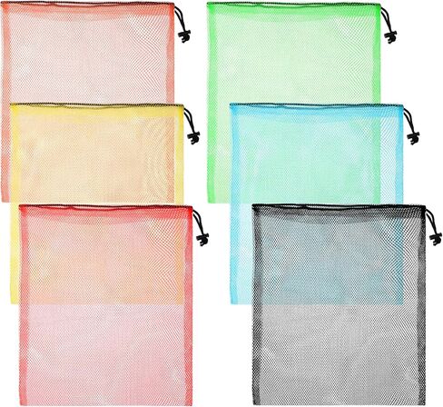 6 Pcs Mesh Drawstring Bag 13 x 15.5 Inch Nylon Storage Bags with Cord Lock Closure Laundry Bag for Swimming Sports Travel, Colorful in Saudi Arabia