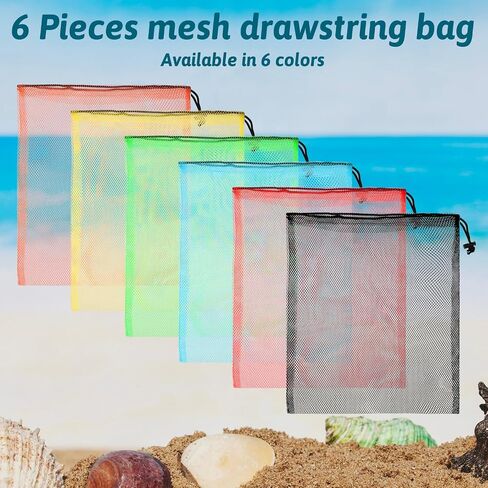 6 Pcs Mesh Drawstring Bag 13 x 15.5 Inch Nylon Storage Bags with Cord Lock Closure Laundry Bag for Swimming Sports Travel, Colorful in Saudi Arabia