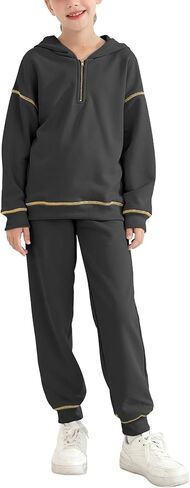 Girls Fall Winter Outfits 2 Piece Clothing Set Zipped Up Pocketed Hoodies Sweatpants Kid Sweatsuit Jogger Set 7-14Y in Kuwait