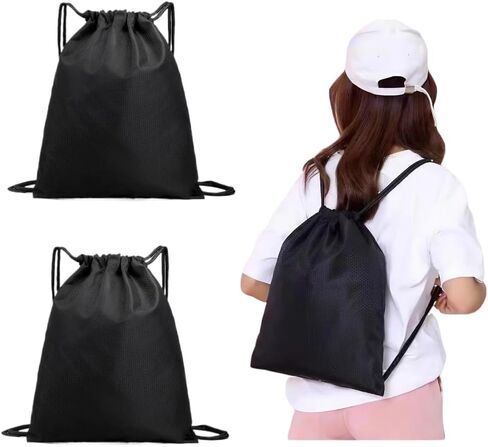 2-Pack Waterproof Drawstring Backpacks, Soccer-Texture Oxford Fabric, 16.9" × 13.8" Black, Lightweight 0.19 lb Each, No Eyelets, Gym & Marathon Gear Sacks (Red) in Kuwait