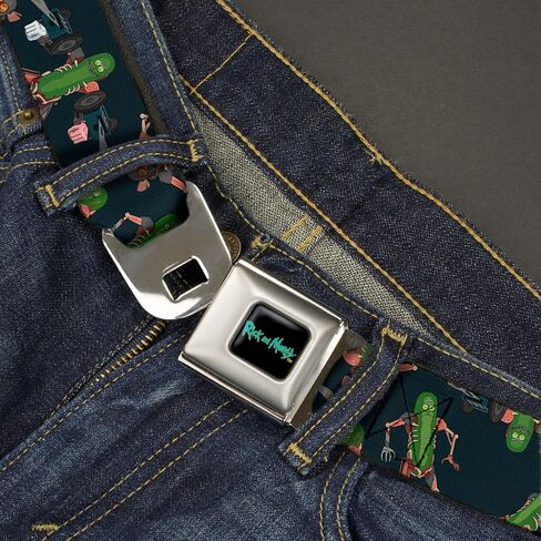Rick and Morty Belt, Seatbelt Buckle Belt, Rick and Morty Pickle Rick Rat Suit Poses Scattered Black, Adjustable in Saudi Arabia