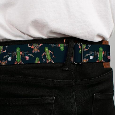 Rick and Morty Belt, Seatbelt Buckle Belt, Rick and Morty Pickle Rick Rat Suit Poses Scattered Black, Adjustable in Saudi Arabia