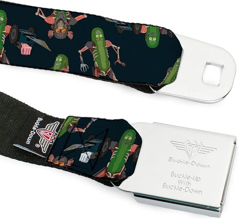 Rick and Morty Belt, Seatbelt Buckle Belt, Rick and Morty Pickle Rick Rat Suit Poses Scattered Black, Adjustable in Saudi Arabia