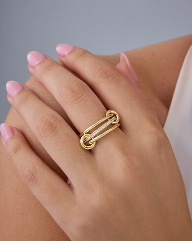 PAVOI 14K Gold Plated Chunky Stackable Statement Ring for Women | Cubic Zirconia Interlocking Band | Size 7 in Saudi Arabia