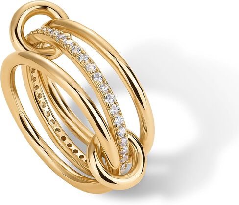 PAVOI 14K Gold Plated Chunky Stackable Statement Ring for Women | Cubic Zirconia Interlocking Band | Size 7 in Saudi Arabia