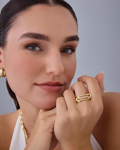 PAVOI 14K Gold Plated Chunky Stackable Statement Ring for Women | Cubic Zirconia Interlocking Band | Size 7 in Saudi Arabia