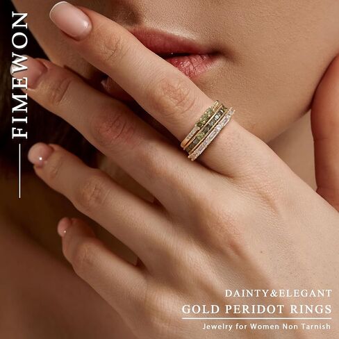 Gold Rings for Women Non Tarnish Dainty Stackable Rings Trendy Eternity Promise CZ Peridot Ring Set Waterproof Gold Jewelry for Women Size 5-10 in Kuwait